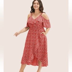 BloomChic Plus Size Ditsy Floral Pocket Wrap Cold Shoulder Ruffle Dress us 12